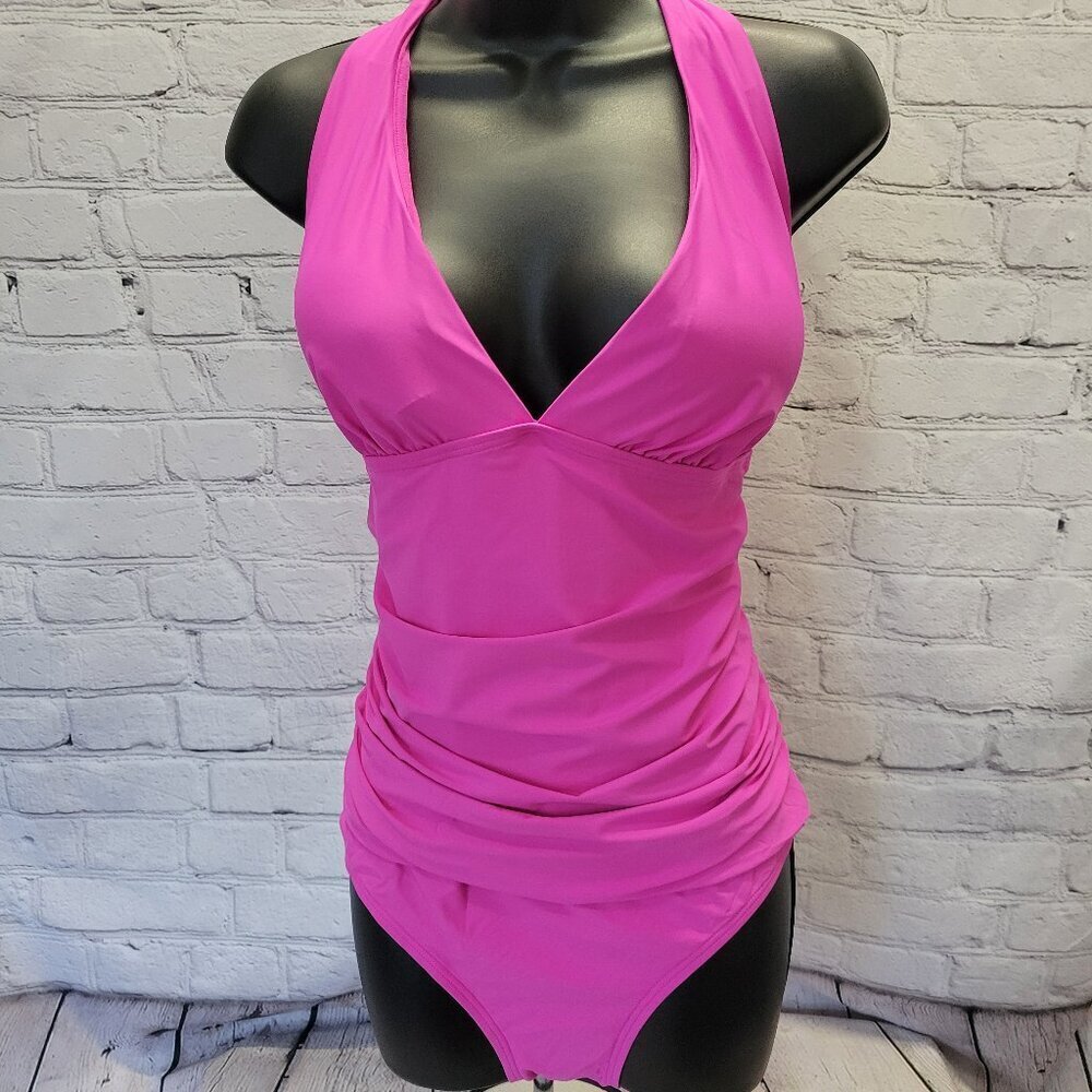 DKNY Women's Tie-Back Halter-Style One-Piece Swimsuit - Picture 1 of 7